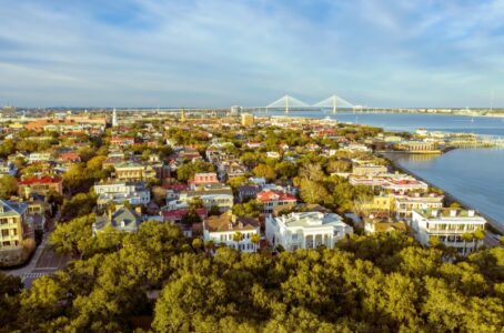 An aerial view of Charleston in the fall.